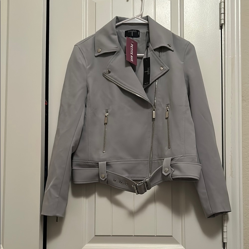 Tahari Gray Jacket with Collared Neckline and Belted Waist